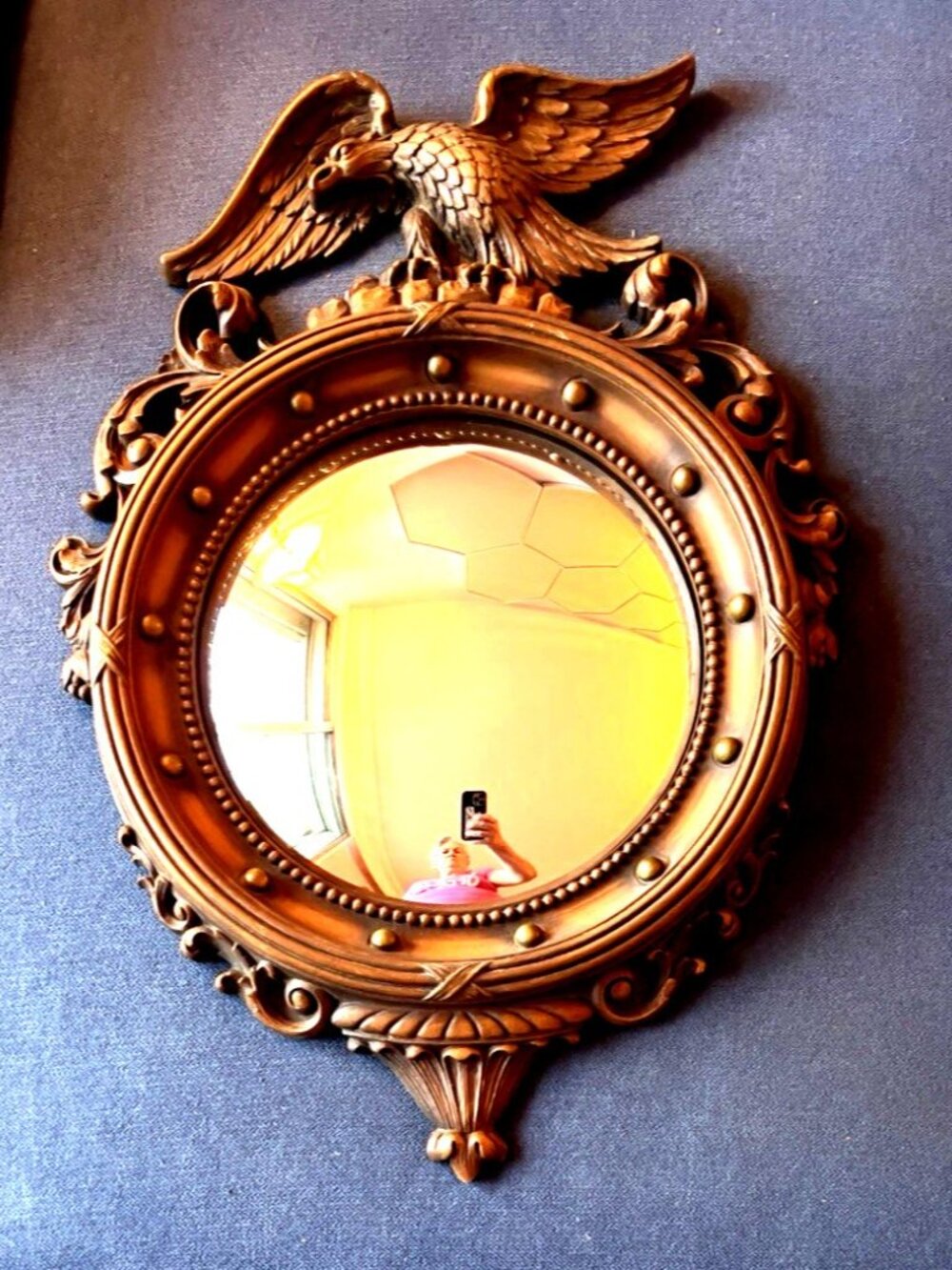 MCM Americana Eagle Convex Wall Mirror Federal 21" Original Tag Syroco Inc USA - Picture 3 of 9